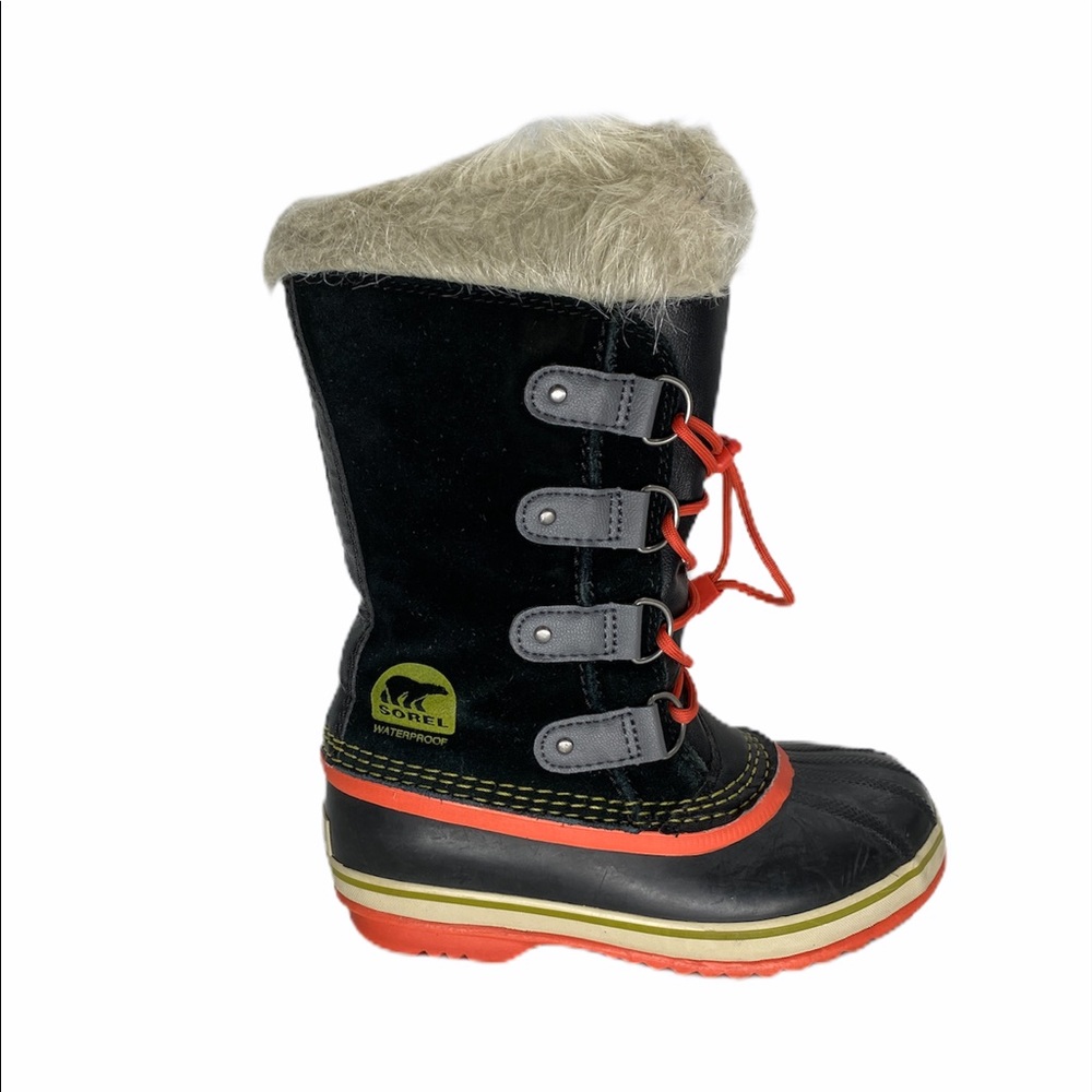 Sorel Caribou Black and Neon Pink 3 Big Girls